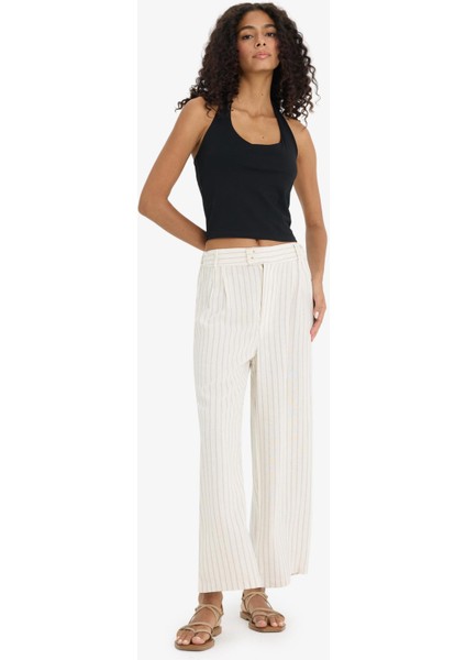 Culotte Yüksek Bel Geniş Paça Pensli Keten Karışımlı Pantolon F1855AX25SP