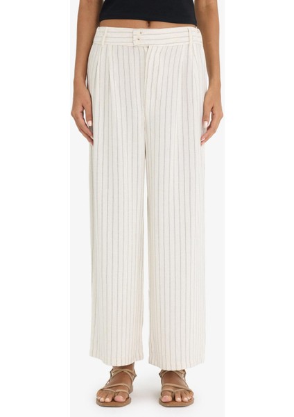 Culotte Yüksek Bel Geniş Paça Pensli Keten Karışımlı Pantolon F1855AX25SP fırsatları