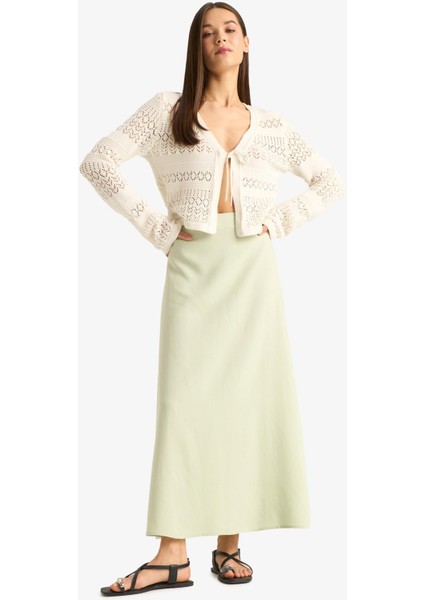 A Kesim Yüksek Bel Keten Karışımlı Maxi Etek modelleri