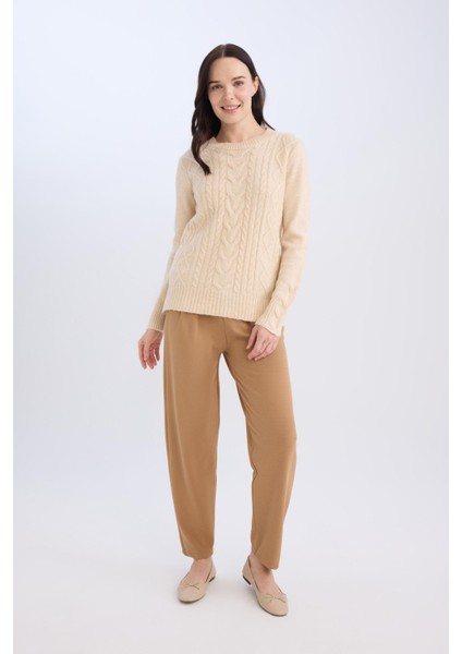 Pantolon Straight Fit Lastikli Bel Piliseli Basic Düz D4405AX24WN modelleri