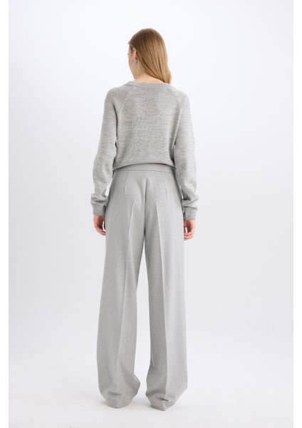 Standart Boy Kumaş Palazzo Pantolon Wide Leg Geniş Bol Paça Basic Düz Yüksek Bel C6402AX25SP