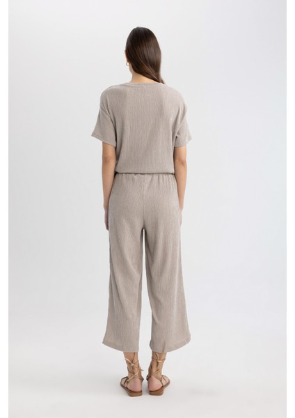 Wide Leg Geniş Bol Paça Normal Bel Bürümcük Kapri Pantolon C4329AX24SP fırsatları