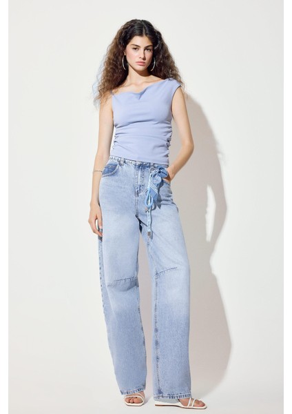 Baggy Fit Yüksek Bel Düz Paça Uzun Jean Pantolon D7964AX25SP