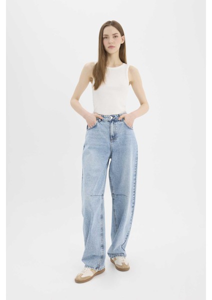 Baggy Fit Yüksek Bel Düz Paça Uzun Jean Pantolon D7964AX25SP fırsatları