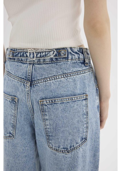 Baggy Fit Yüksek Bel Düz Paça Uzun Jean Pantolon D7964AX25SP