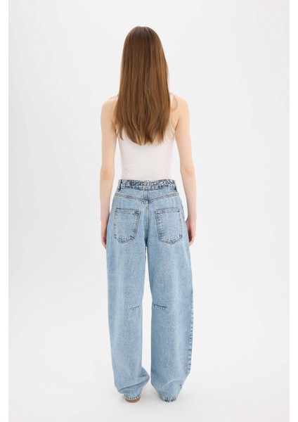 Baggy Fit Yüksek Bel Düz Paça Uzun Jean Pantolon D7964AX25SP