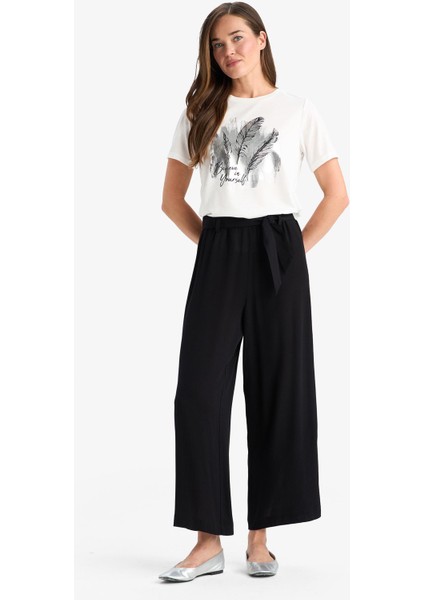 Culotte Esnek Belli Geniş Paça Kuşaklı Krinkıl Viskon Kapri Pantolon C9565AX25SM fiyatları
