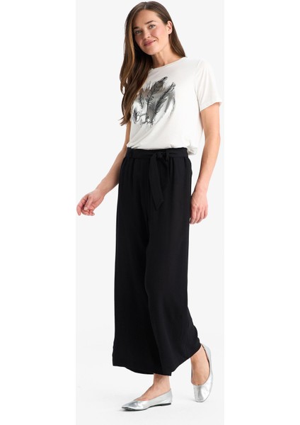 Culotte Esnek Belli Geniş Paça Kuşaklı Krinkıl Viskon Kapri Pantolon C9565AX25SM modelleri