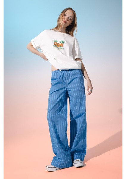 Coool Straight Fit Çizgili Normal Bel Poplin Pantolon D4855AX24HS
