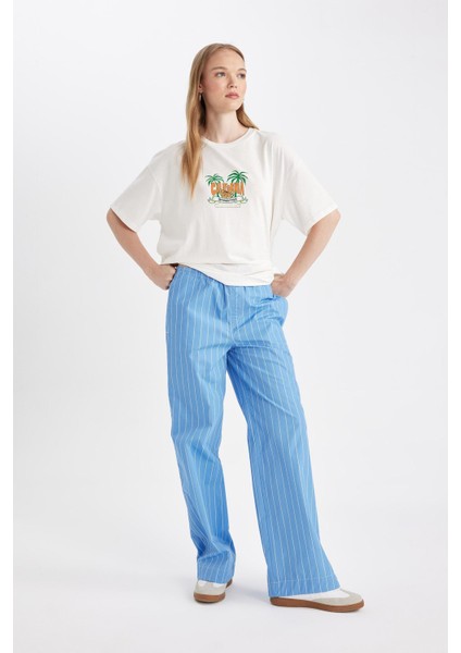 Coool Straight Fit Çizgili Normal Bel Poplin Pantolon D4855AX24HS fırsatları