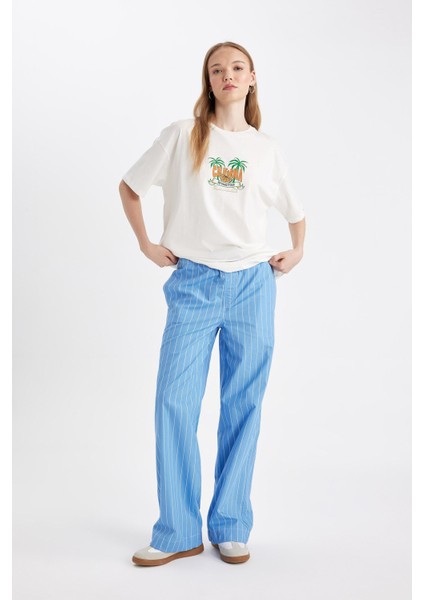 Coool Straight Fit Çizgili Normal Bel Poplin Pantolon D4855AX24HS
