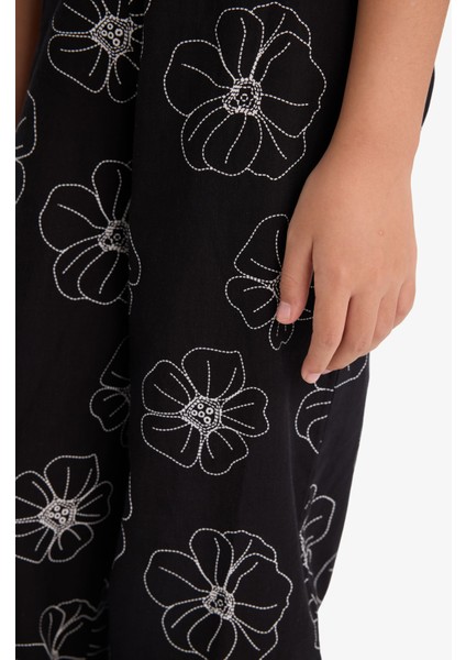 Kız Çocuk Desenli Wide Leg Geniş Paça Pamuklu Pantolon D7610A825SM indirimleri