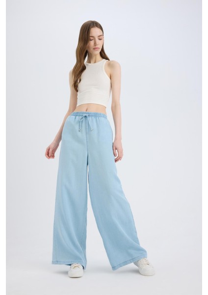 Yüksek Bel Düz Paça Tensel Yıkamalı Pantolon D8234AX25SM