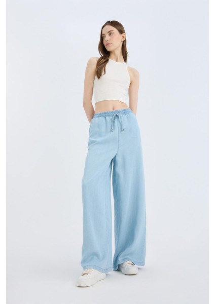 Yüksek Bel Düz Paça Tensel Yıkamalı Pantolon D8234AX25SM fiyatları