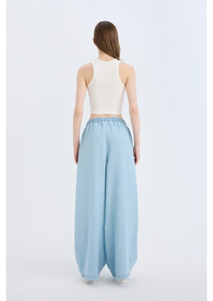 Yüksek Bel Düz Paça Tensel Yıkamalı Pantolon D8234AX25SM