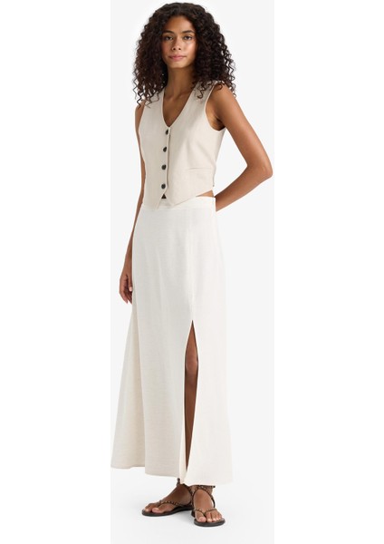 A Kesim Normal Bel Yırtmaçlı Keten Karışımlı Maxi Etek E6024AX25SM modelleri