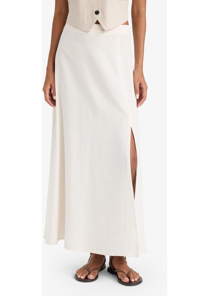 A Kesim Normal Bel Yırtmaçlı Keten Karışımlı Maxi Etek E6024AX25SM fırsatları
