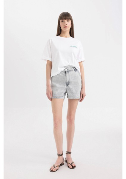 Paperbag Yüksek Bel Katlamalı Paça Jean Şort modelleri