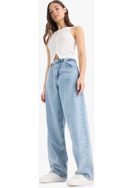 Baggy Fit Yüksek Bel Uzun Jean Yıkamalı Pantolon E3187AX25SP