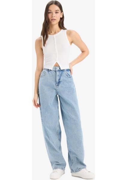 Baggy Fit Yüksek Bel Uzun Jean Yıkamalı Pantolon E3187AX25SP fiyatları