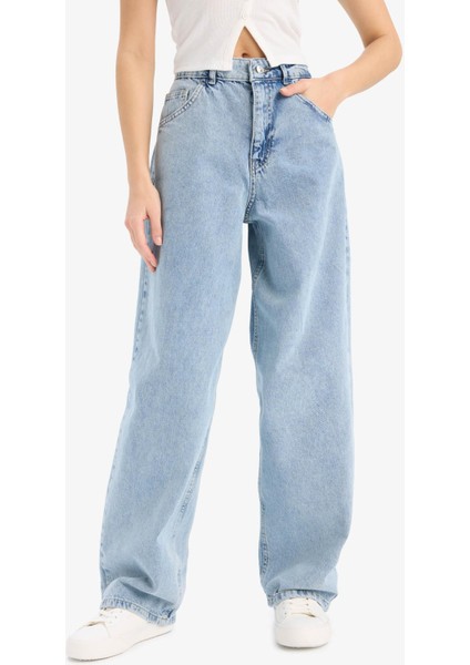 Baggy Fit Yüksek Bel Uzun Jean Yıkamalı Pantolon E3187AX25SP fırsatları