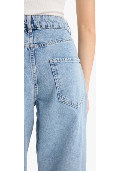 Baggy Fit Yüksek Bel Uzun Jean Yıkamalı Pantolon E3187AX25SP