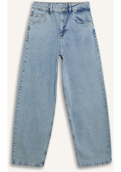 Baggy Fit Yüksek Bel Uzun Jean Yıkamalı Pantolon E3187AX25SP