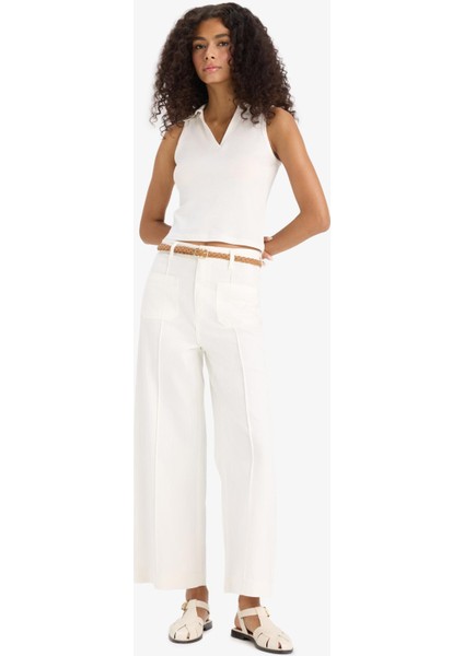 Regular Fit Cepli Yüksek Bel Kemerli Gabardin Pantolon F5933AX25SM fiyatları