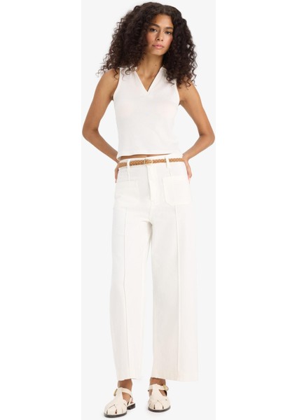 Regular Fit Cepli Yüksek Bel Kemerli Gabardin Pantolon F5933AX25SM modelleri