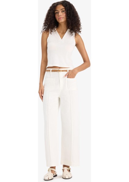Regular Fit Cepli Yüksek Bel Kemerli Gabardin Pantolon F5933AX25SM fırsatları