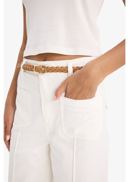Regular Fit Cepli Yüksek Bel Kemerli Gabardin Pantolon F5933AX25SM