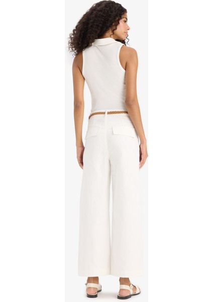 Regular Fit Cepli Yüksek Bel Kemerli Gabardin Pantolon F5933AX25SM