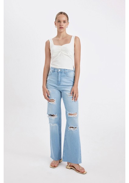 90's Wide Leg Yüksek Bel Geniş Paça Yırtık Detaylı Yıkamalı Jean Pantolon C8609AX24HS fiyatları