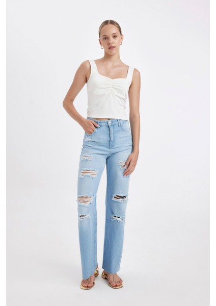 90's Wide Leg Yüksek Bel Geniş Paça Yırtık Detaylı Yıkamalı Jean Pantolon C8609AX24HS modelleri