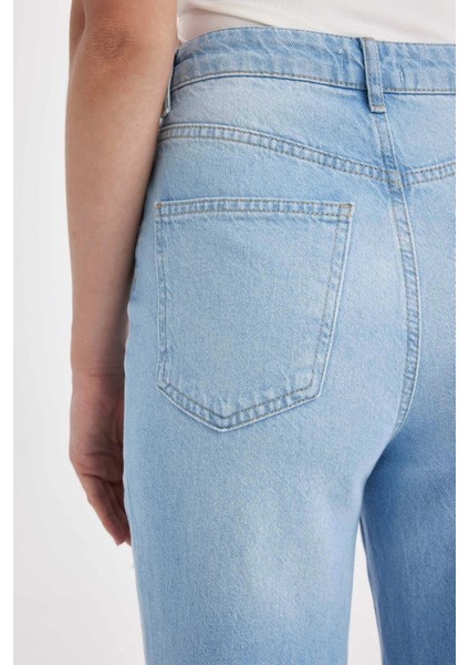 90's Wide Leg Yüksek Bel Geniş Paça Yırtık Detaylı Yıkamalı Jean Pantolon C8609AX24HS