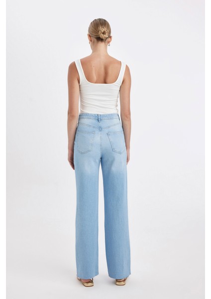 90's Wide Leg Yüksek Bel Geniş Paça Yırtık Detaylı Yıkamalı Jean Pantolon C8609AX24HS