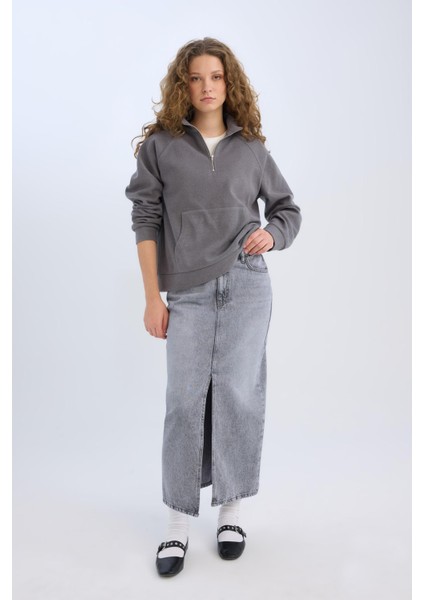 Long Fit Yırtmaçlı Cepli Uzun Boy Jean Etek D1375AX24AU fiyatları