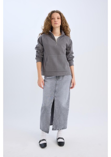 Long Fit Yırtmaçlı Cepli Uzun Boy Jean Etek D1375AX24AU modelleri