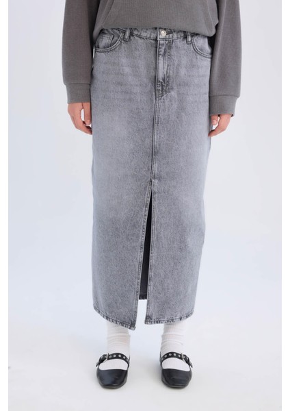 Long Fit Yırtmaçlı Cepli Uzun Boy Jean Etek D1375AX24AU fırsatları