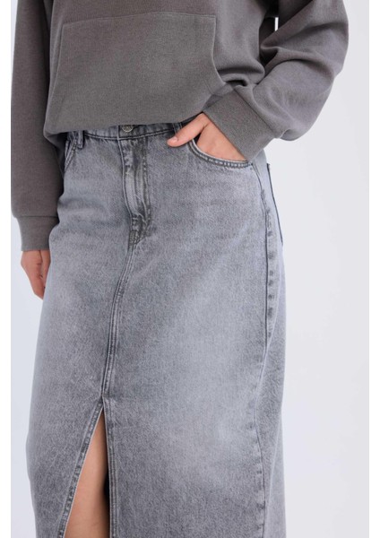 Long Fit Yırtmaçlı Cepli Uzun Boy Jean Etek D1375AX24AU indirimleri