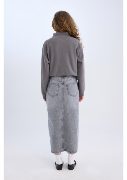 Long Fit Yırtmaçlı Cepli Uzun Boy Jean Etek D1375AX24AU