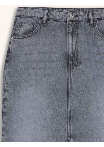 Long Fit Yırtmaçlı Cepli Uzun Boy Jean Etek D1375AX24AU