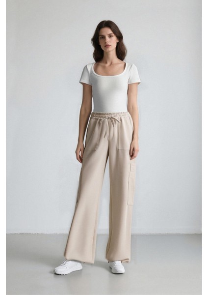Coool Wide Leg Geniş Paça Keten Karışımlı Pantolon Kargo Cepli Yüksek Bel C0964AX24SM