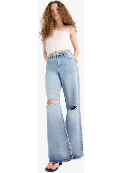 Wide Leg Yırtık Detaylı Yüksek Bel Geniş Paça Uzun Jean Pantolon E1681AX25SM modelleri