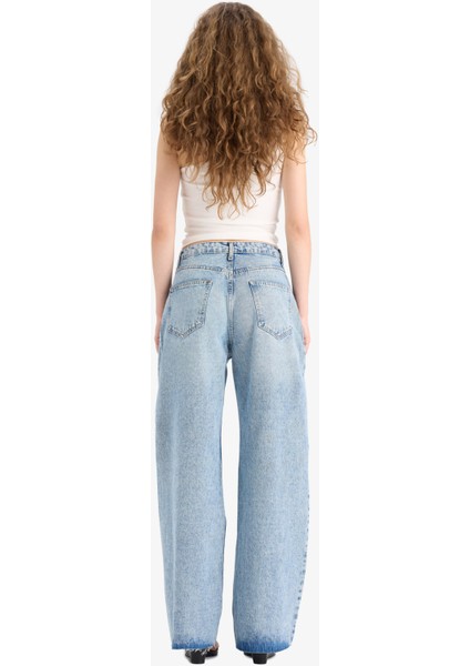 Wide Leg Yırtık Detaylı Yüksek Bel Geniş Paça Uzun Jean Pantolon E1681AX25SM