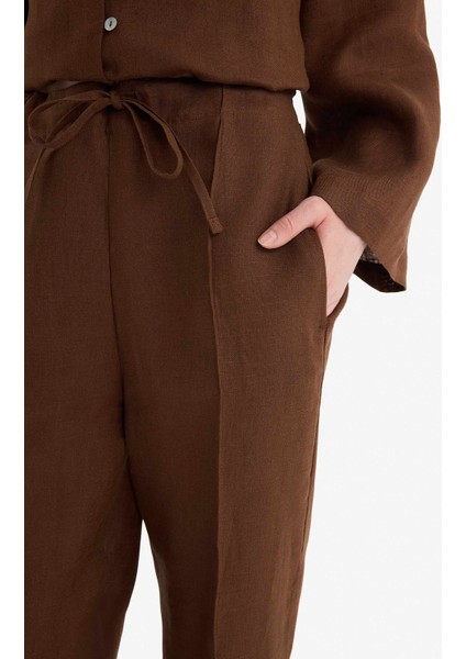 %100 Keten Straight Fit Beli Lastikli Cepli Pantolon D4388AX25SM indirimleri