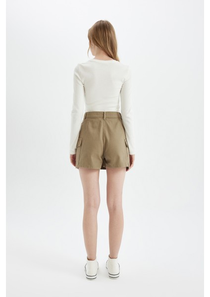 Regular Fit Normal Bel Kargo Cepli Gabardin Şort Etek D4991AX24AU