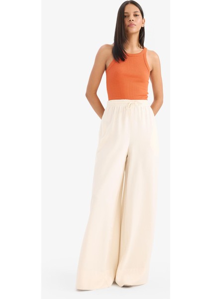 Wide Leg Keten Karışımlı Kumaş Palazzo Pantolon Yüksek Bel Geniş Paça E0127AX25SP