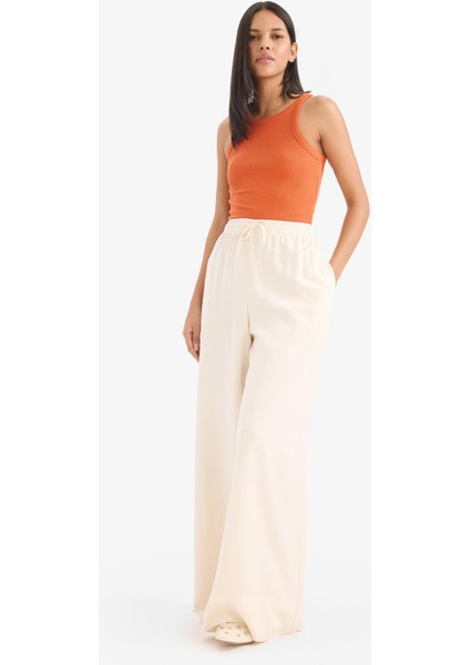 Wide Leg Keten Karışımlı Kumaş Palazzo Pantolon Yüksek Bel Geniş Paça E0127AX25SP fiyatları
