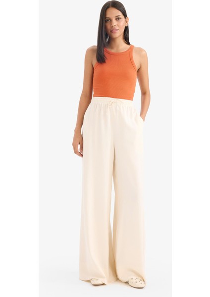 Wide Leg Keten Karışımlı Kumaş Palazzo Pantolon Yüksek Bel Geniş Paça E0127AX25SP modelleri